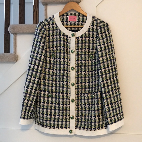 Kate Spade Juniper Pop Tweed Topper Jacket Blazer Size 10 - Picture 4 of 16
